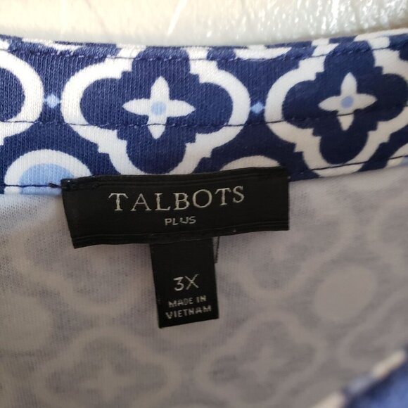 Talbots Printed Cotton Knit Shift Dress Knee Length Blue Size 3X Plus Sleeveless - Picture 2 of 9